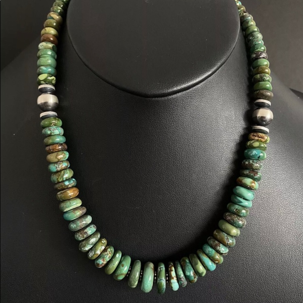 Sterlingsilver Graduatedgreenturquoisebeadnecklace - image 1